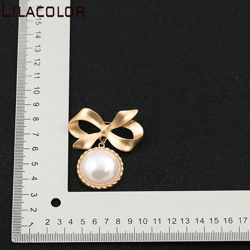 Lilacolor металлические креативные Броши с золотым жемчугом и бантом для женщин