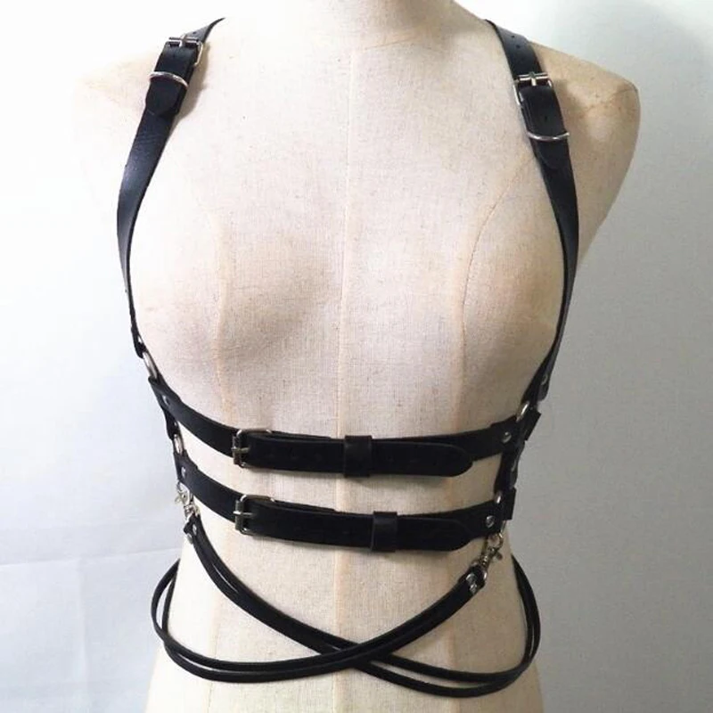 

Sexy leather Harness Women Gothic Cage Top Bra Lingerie Pu Leather Adjustable Belt Straps Bandage Body Corset Belt accessories