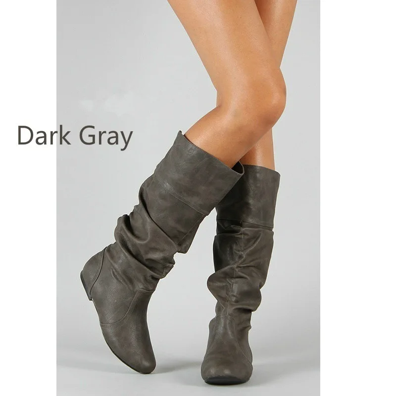

Women Spring Autumn Flat Long Pu Soft Leather Motorcycle Boot Shoes Lady Party Design Wedge Boots Shoes Plus Size 35-43
