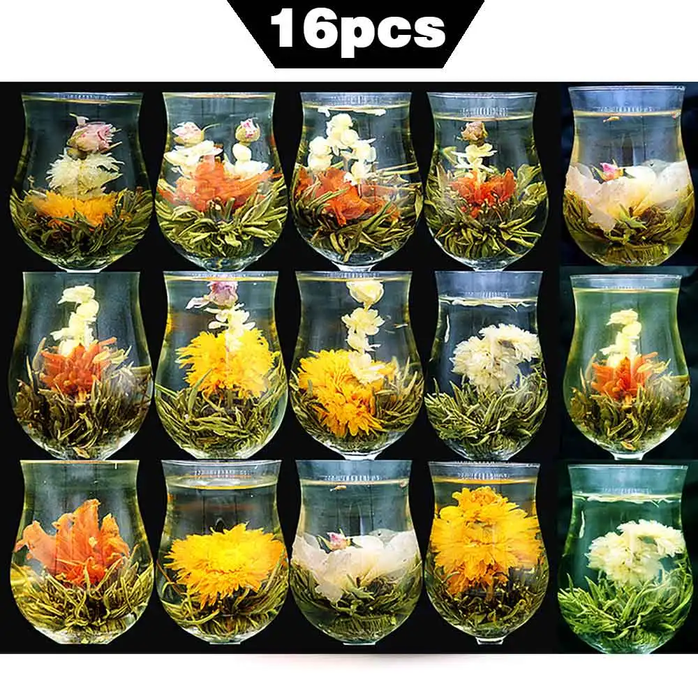 

16 PCS Pieces Different KINDS Handmade Blooming Tea Balls Blooming Flower Tea Chinese Herbal Artistic Blossom Gift Packing