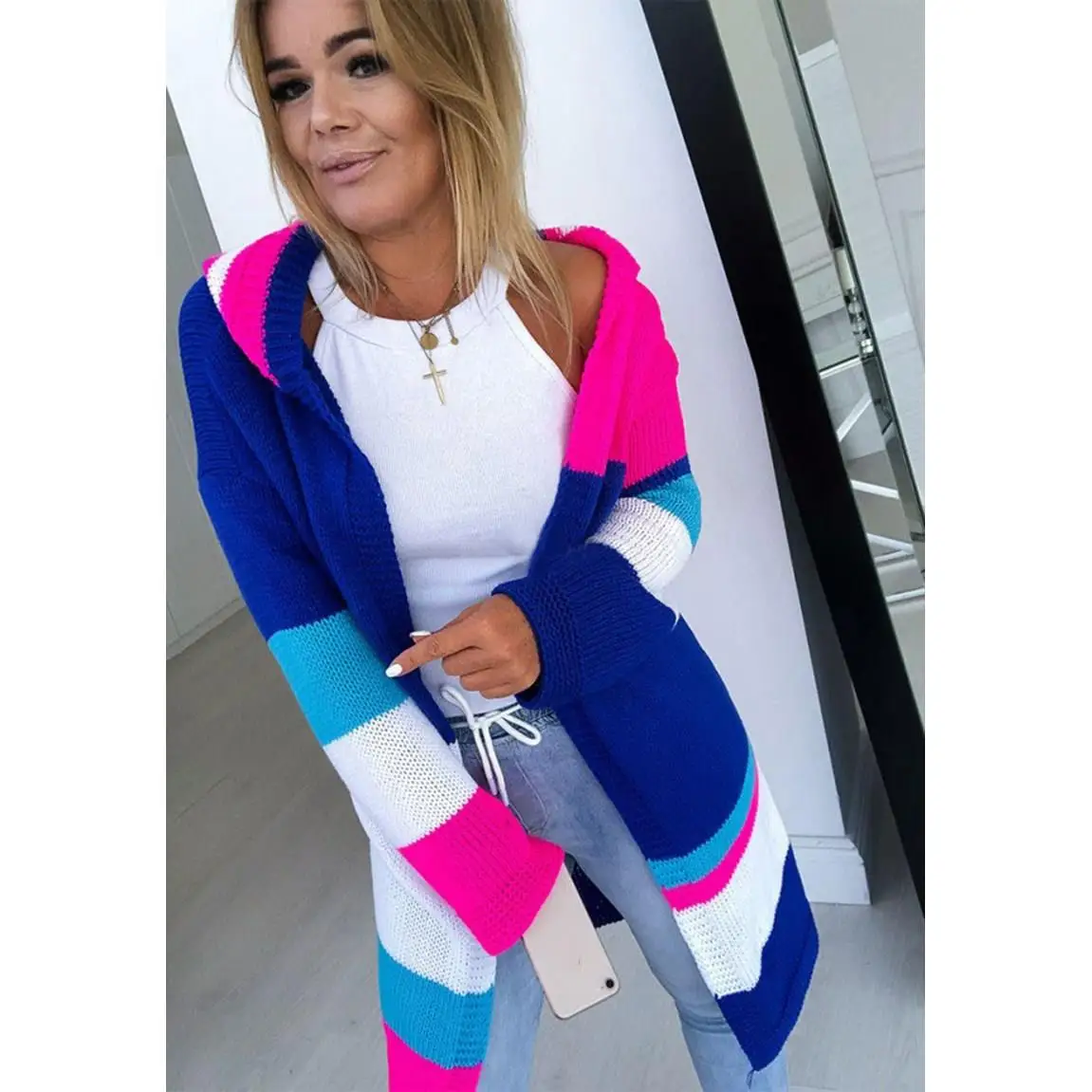 Long Cardigan Women Knit Knitted Sweater Solid Cardigans Autumn Winter Slim Sleeve |