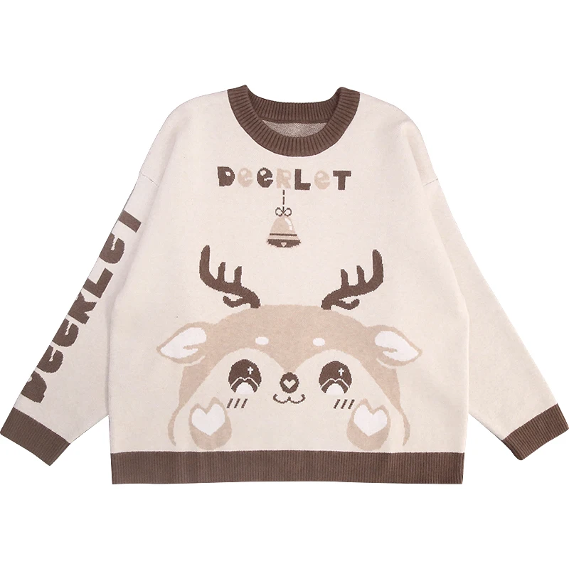

Original Bell Fawn Sweater Cute Mori Girl Autumn Winter Jumper Lolita Cartoon Knitted Sweater Women Fresh College style Harajuku