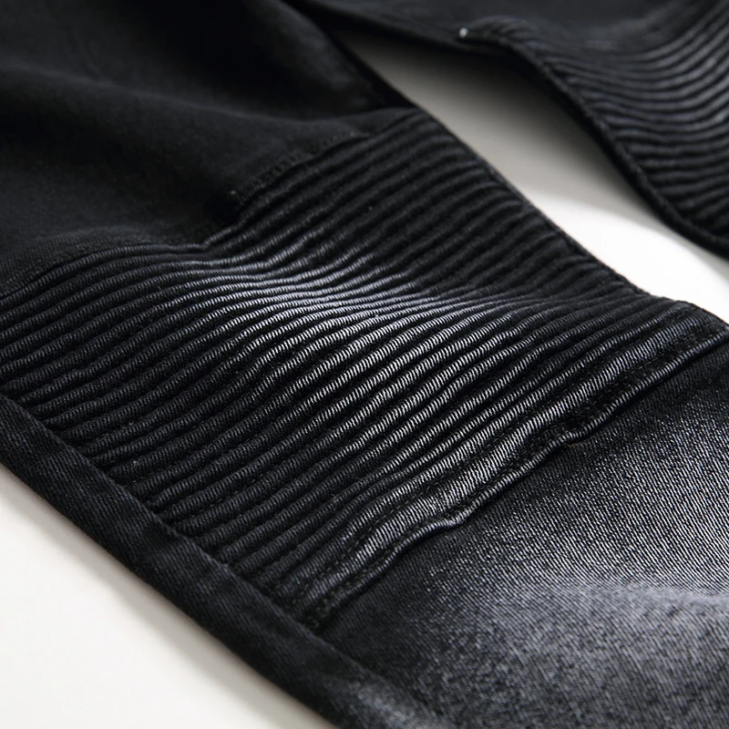 Джинсы мужские прямые стрейчевые мотоциклетные брюки со складками узкие черные |