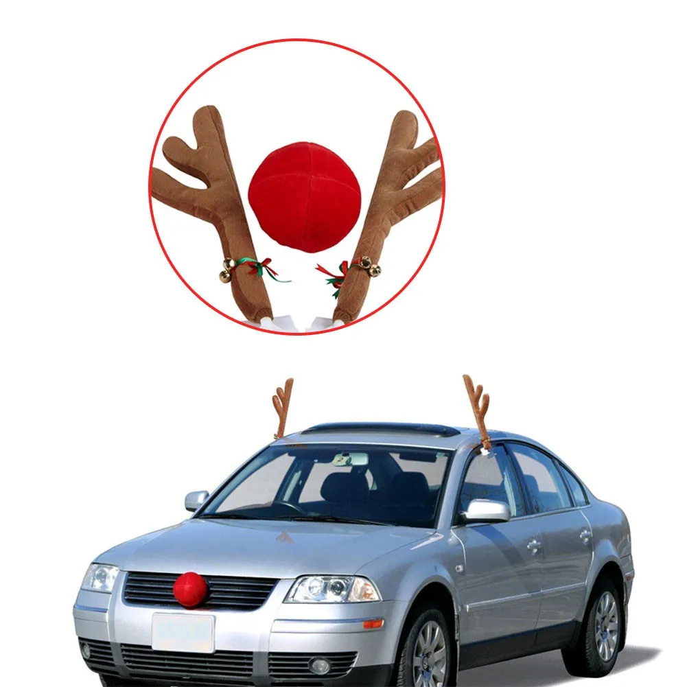 

Christmas Car Auto Decoration Antlers Elk Reindeer Antlers Red Nose Kit Set Gift A Pair Of Antlers + Nose Car Decoration