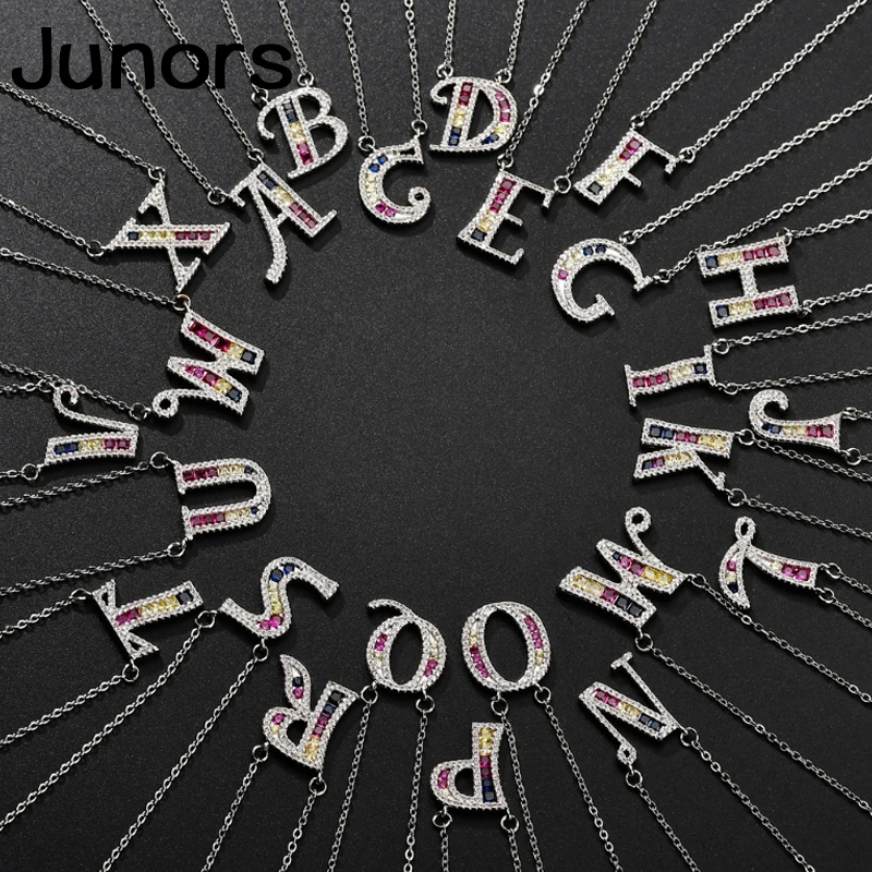 Zircon Letter Necklace women pendant 925 silver chain crystal custom Name Initials For Women Alphabet fashion jewelry | Украшения и