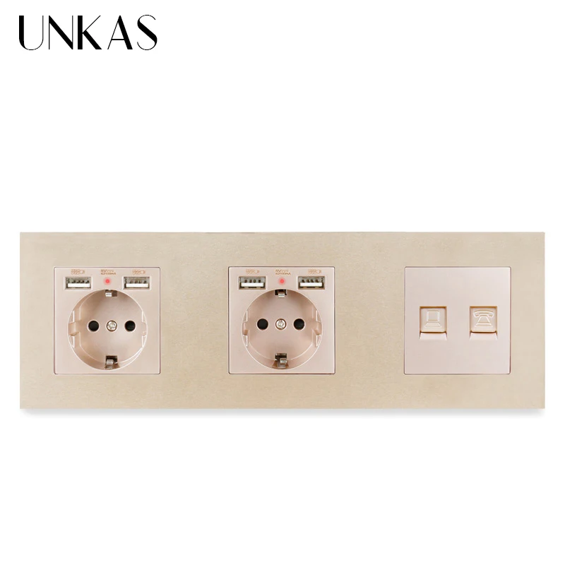 UNKAS пластиковая панель с двойным гнездом стандарта ЕС + 4 usb-порта для зарядки