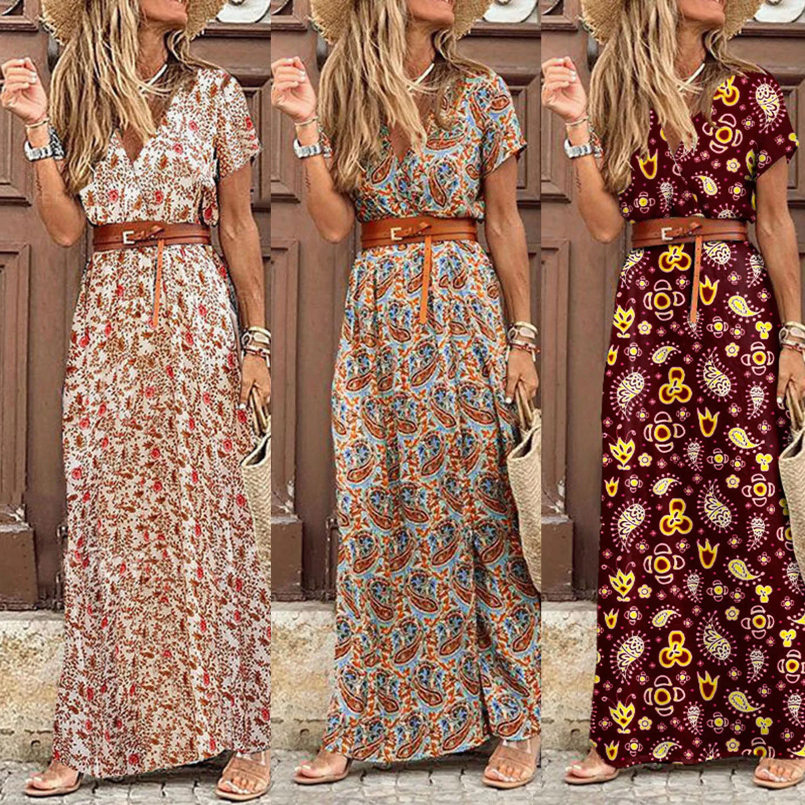 

Веревка для женщин 2021 для женщин с короткими рукавами и цветочным узором; Платье макси длинное платье женское Бохо Вечерние вечернее Повсед...