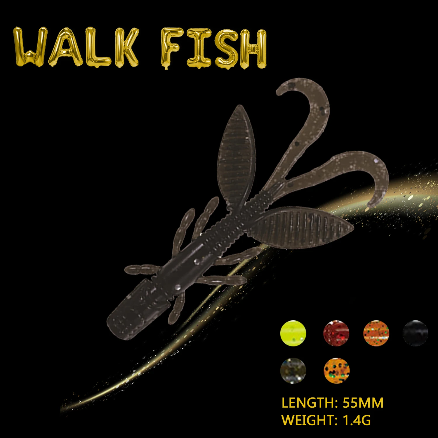 

WALK FISH 10 шт./лот 1,4 г/55 мм, силиконовая Мягкая рыболовная приманка в виде креветки, привлекательный воблер, свимбейт, искусственная приманка, р...