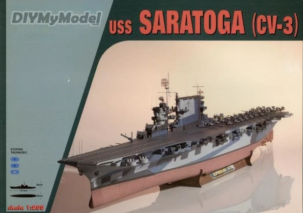 DIYMyModeI-portaaviones USS Saratoga cv-3, modelo de papel artesanal, bricolaje, rompecabezas de juguete hecho a mano, regalo, utillaje de pel&iacute;cula, 1944-0