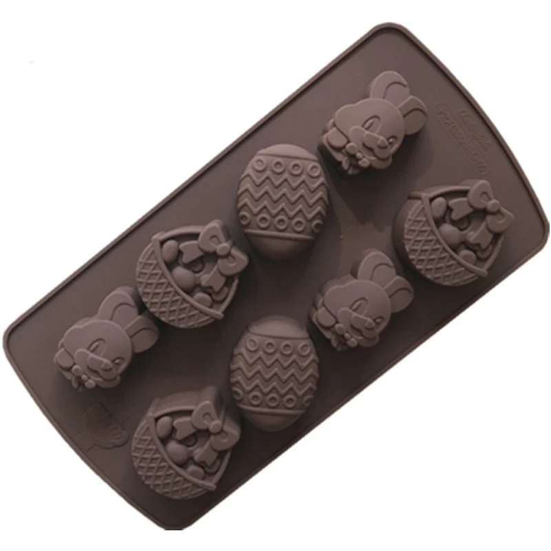 

8 Cavity Easter Egg&Rabbit Basket Shape Silicone Chocolate Mold Fondant Candy Baking Mold DIY Kids Gift Clays Soap Mould Crafts