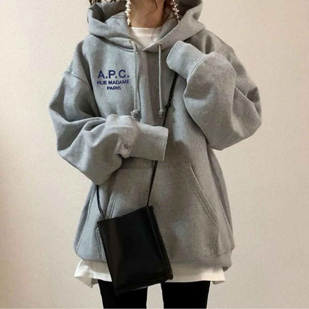 

Letters Print Hoodies Women 2021 Autumn Winter New Hooded Sweatshirt Causal Long Sleeve Drawstring Pull Femme Pocket Pullover