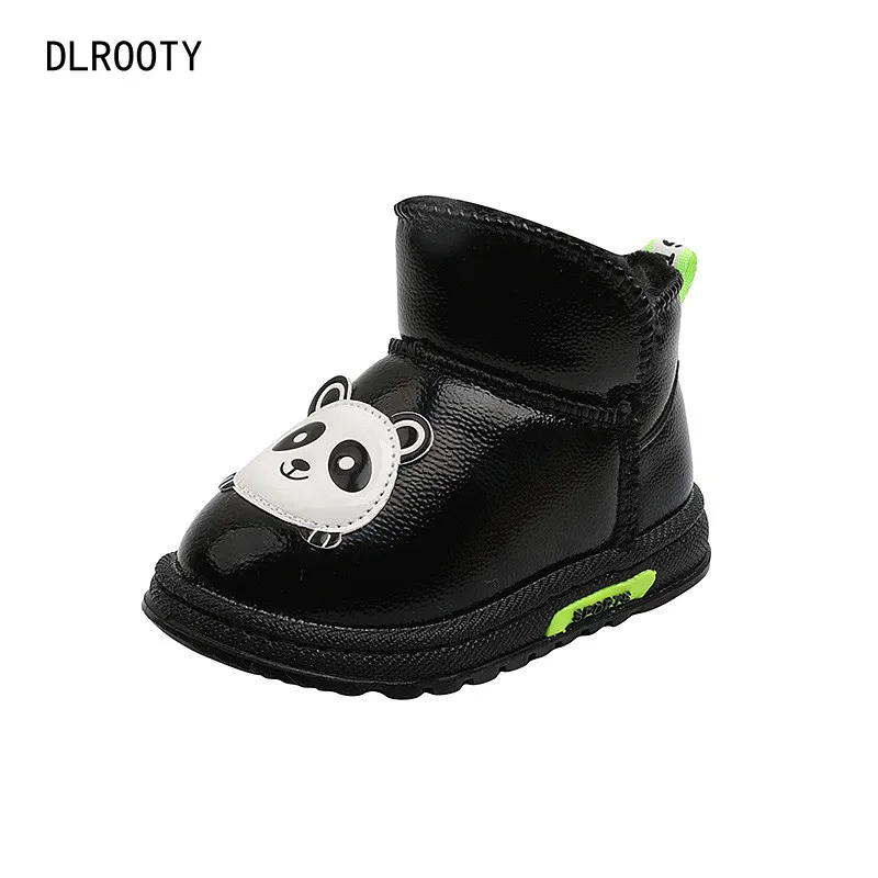 Winter Children Snow Boots Ankle Panda Cartoon Cute Warm Toddler Shoes Girl Boy Leather Plush Flat Baby Kid Outdoor Fashion