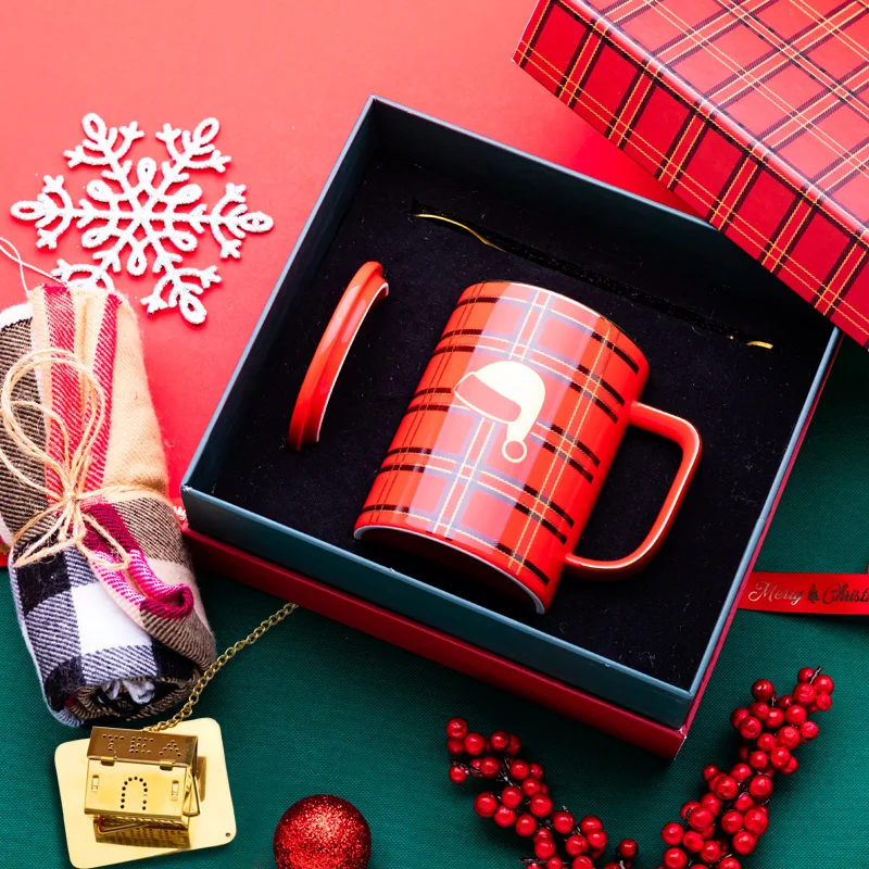 Рождественская керамическая кофейная кружка с крышкой и ложкой Современные