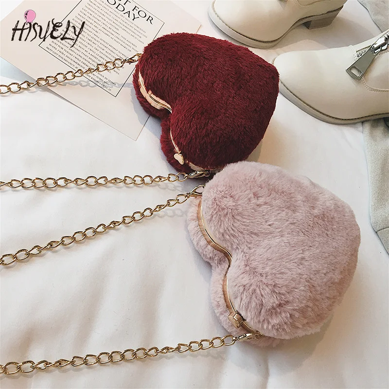 Новая Винтажная зимняя Милая женская плюшевая сумка на плечо в форме сердца