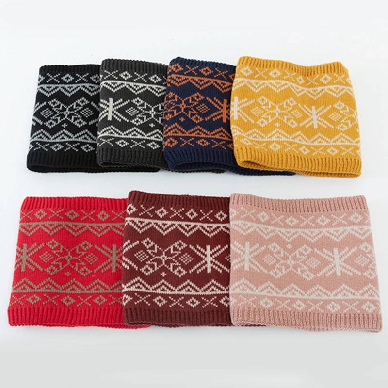 

Women Men Ethnic Snowflake Knitted Neck Warmer Gaiter Double Layer Thick Plush Lined Infinity Circle Scarf Outdoor Loop Bib