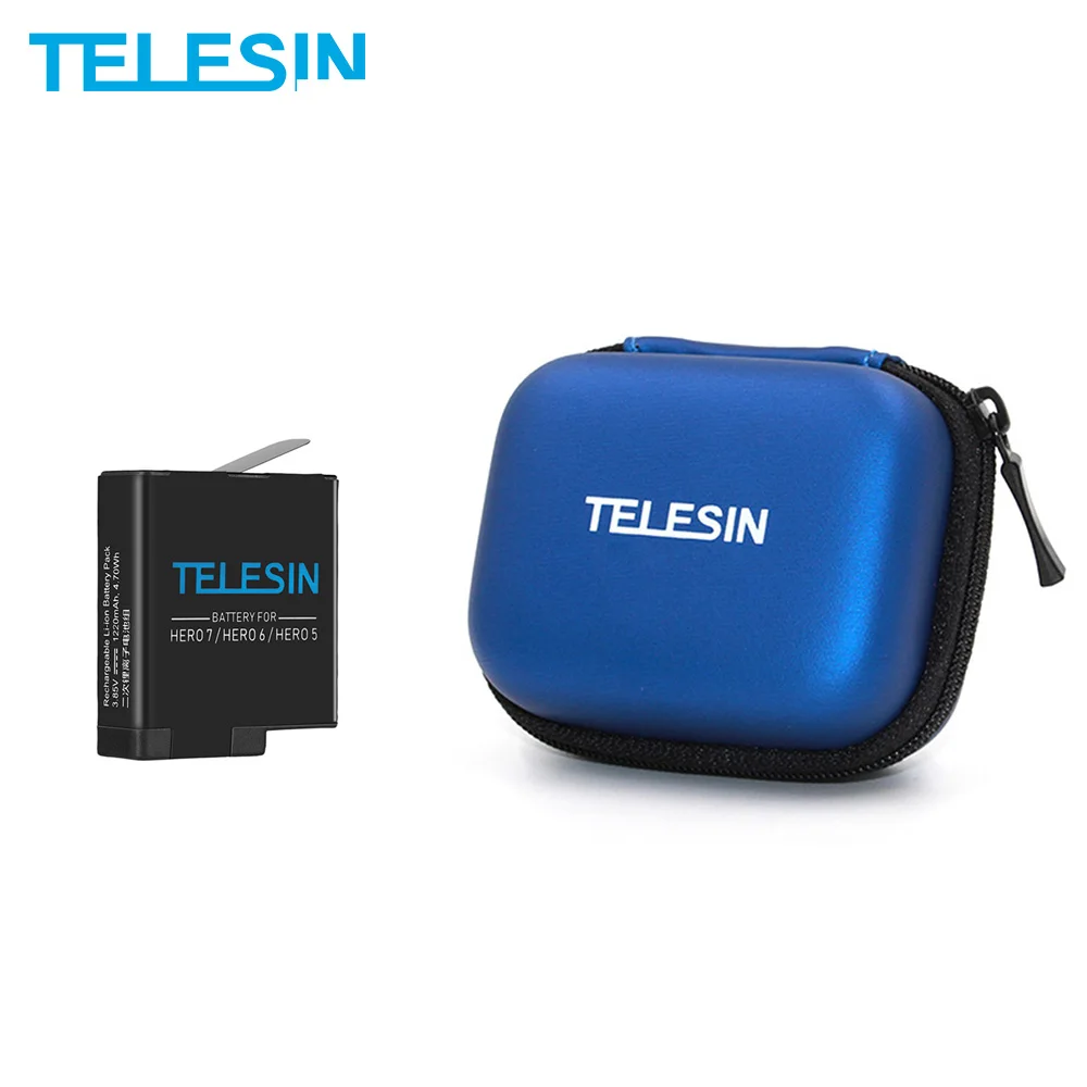 TELESIN 1 шт. сменный аккумулятор 3 85 В 1220 мАч + синяя мини сумка для хранения GoPro Hero 5 6 7