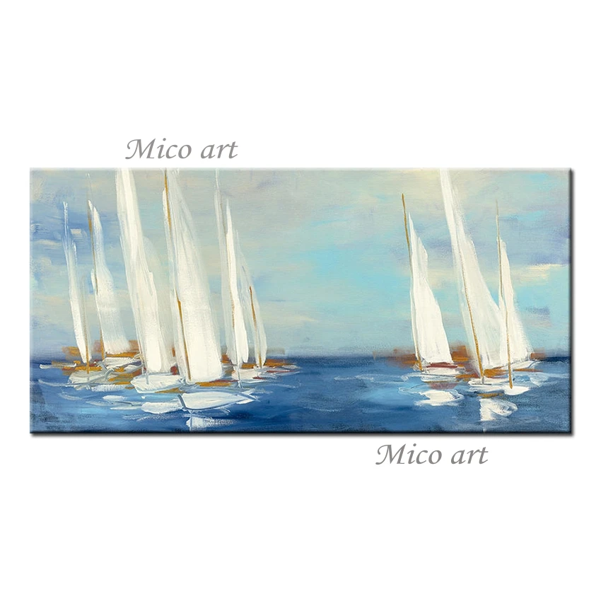 

Wall Decor Sailing Boat Picture 100% Hand Painted Abstract Seascape Oil Painting Canvas Wall Picture Art For Home Living Room