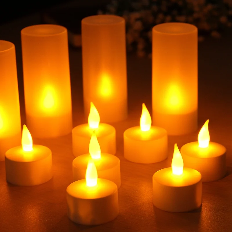 12 шт. перезаряжаемые беспламенные светодиодные греющие свечи ночник для