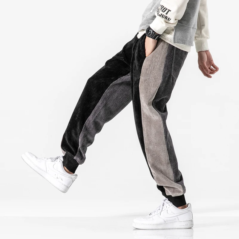 

Men Corduroy Fabric Casual Pants Loose Haren Pants Active Stretch Jogging Orange / Black Plus Size M-5XL 2020