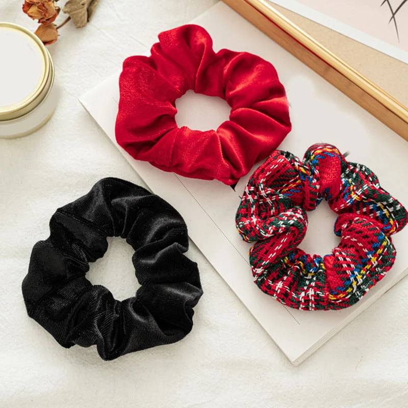 

Elastic Hair Bands Velvet Zipper Pockets Hair Scrunchie Xmas Hair Accessories Christmas Hair Ring Rope Ponytail Holder Hairband