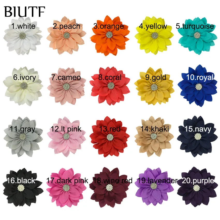 10 шт./лот 9 см многослойный тканевый цветок с кнопкой Rhinstone модный головной убор