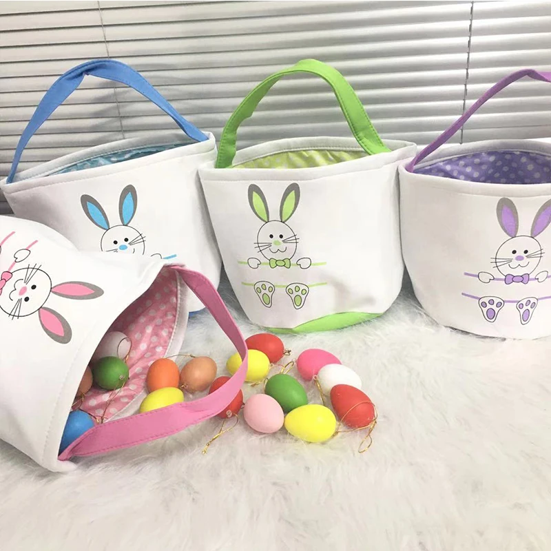 

50pcs/lot 4 Styles Easter Rabbit Basket Bunny Handbag Rabbit Printed Canvas Tote Bag Egg Candies Toy Bucket Kids Festival Gift