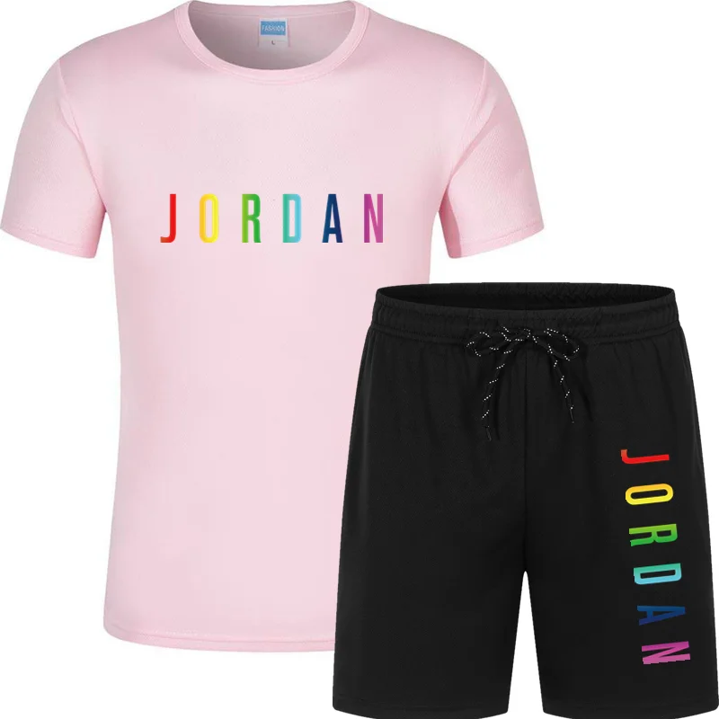 

2021 new hot sale letter printing T-shirt sports suit couple quick-drying casual running wear summer short-sleeved shorts 2-piec