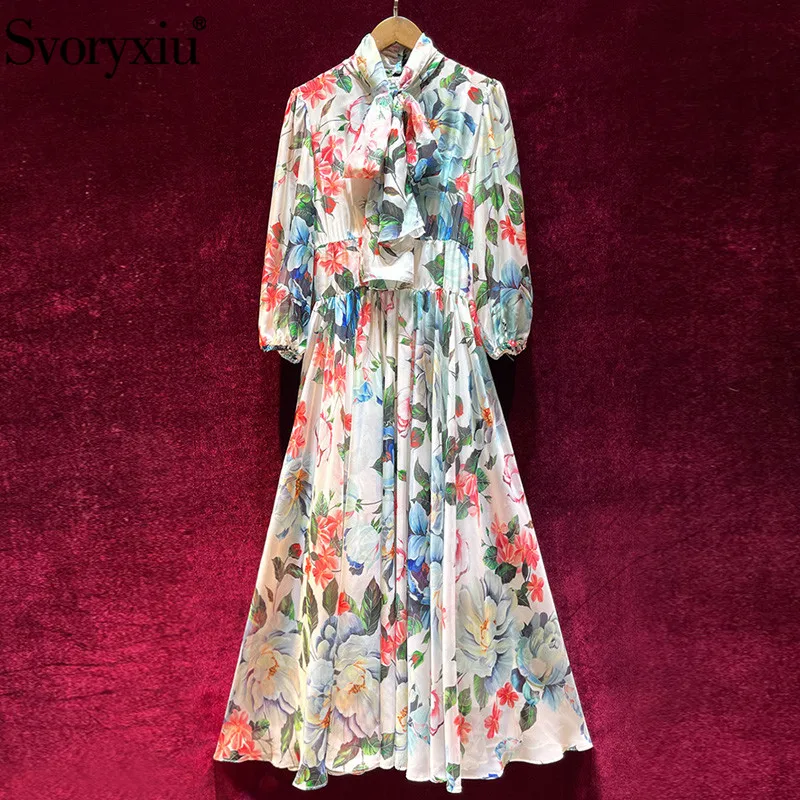 

Svoryxiu взлетно-посадочной полосы дизайнерская обувь в винтажном стиле; Сезон лето Вечерние Длинное платье для женщин, рукав-фонарик, кружеван...