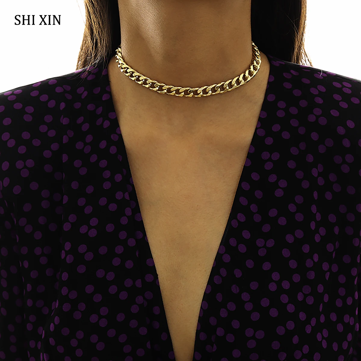 SHIXIN Fashion Link Chain Choker Necklaces For Women Gold Simple Short Necklace Female Collar Chain Decoration on Neck Jewelry