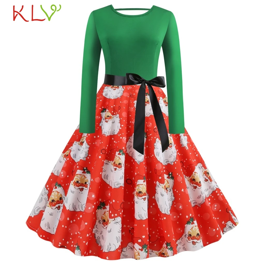 Рождественское платье с круглым вырезом винтажное рождественское принтом и