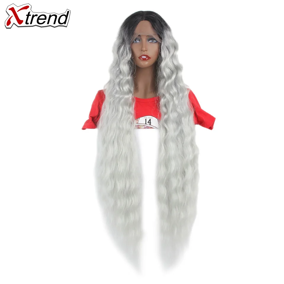 Xtrend, синтетический парик на кружеве, черный, 40 дюймов, 613, красный, коричневый, Омбре, парики для женщин, косплей, афро, длинные волосы, кудрявые, средняя часть