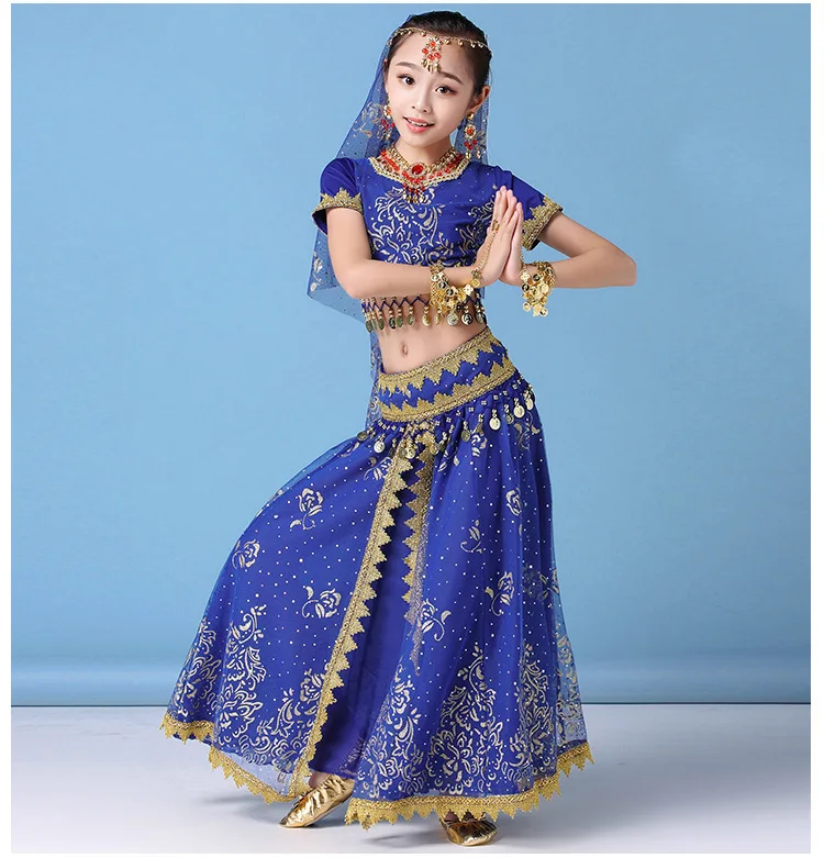 Детский костюм для танца живота, сценический костюм, одежда для танца живота для индийских танцев Болливудский костюм для детей 3/8 шт