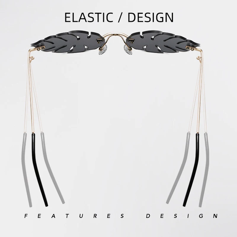 

Elbru Frameless Leaf Shaped Sunglasses Fashion Wacky Sun Glasses Metal Street Snap Cliear Sunshades Men Women Colorful Eyewear