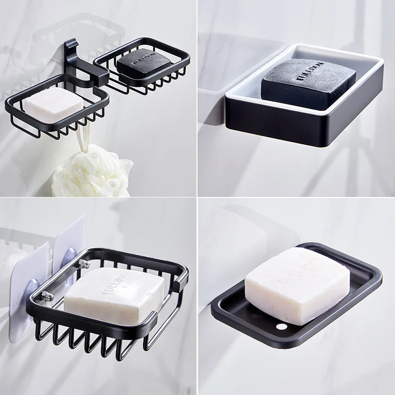 

Perforated Soap Box Creative Black Bathroom Drain Storage Wall Hanging Toilet Suction Cup Soap Shelf Rack Drain Soap Holder