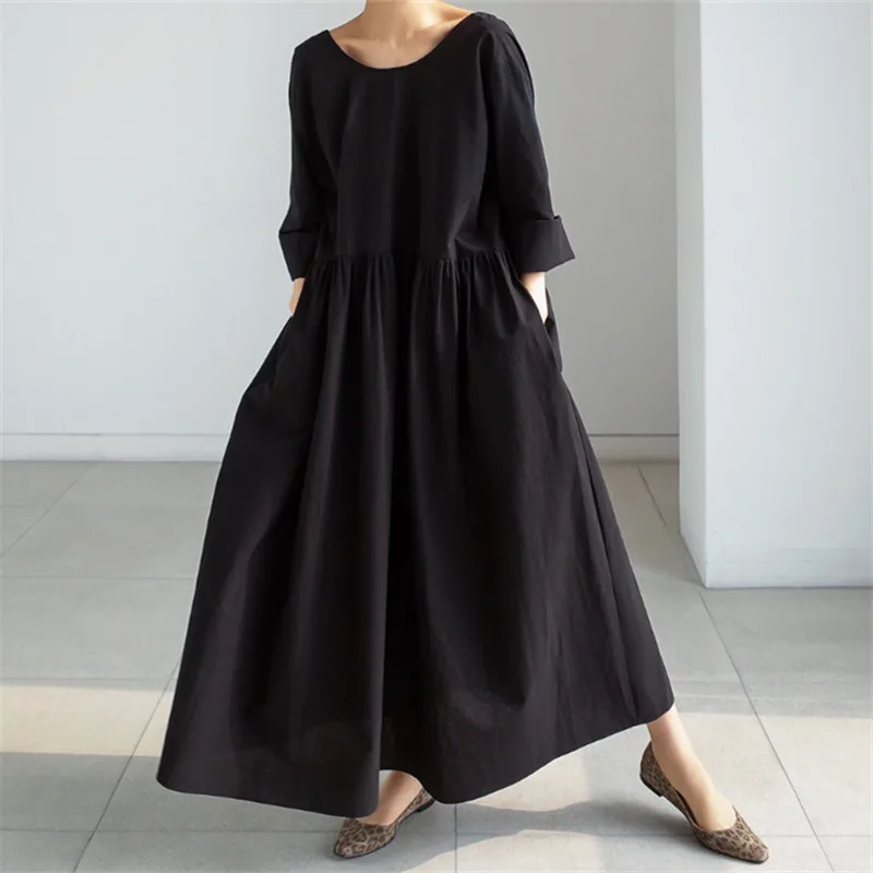 

Однотонное женское платье SuperAen с круглым вырезом, свободное, длиной до щиколотки, размера плюс