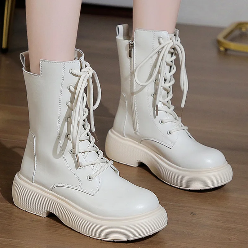 

Женские мотоциклетные ботильоны, ботинки челси на платформе и среднем каблуке, с круглым носком, на молнии, со шнуровкой, Осень-зима 2021