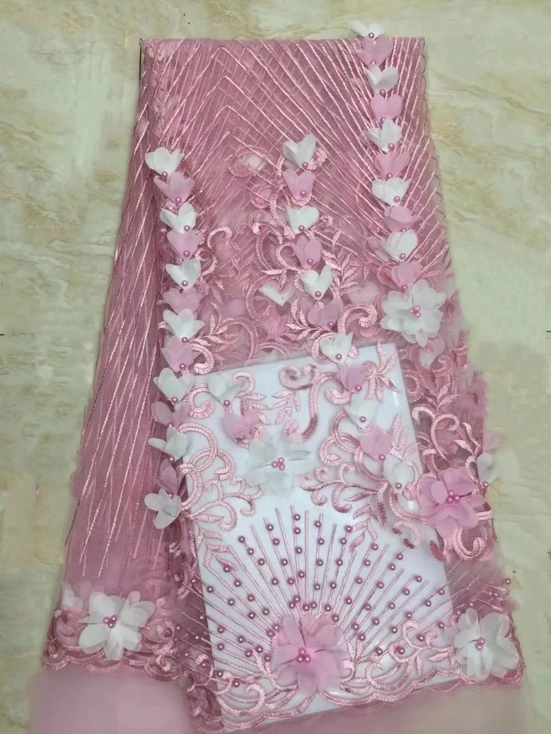 Французская 3D кружевная ткань с большими цветами африканская бисером