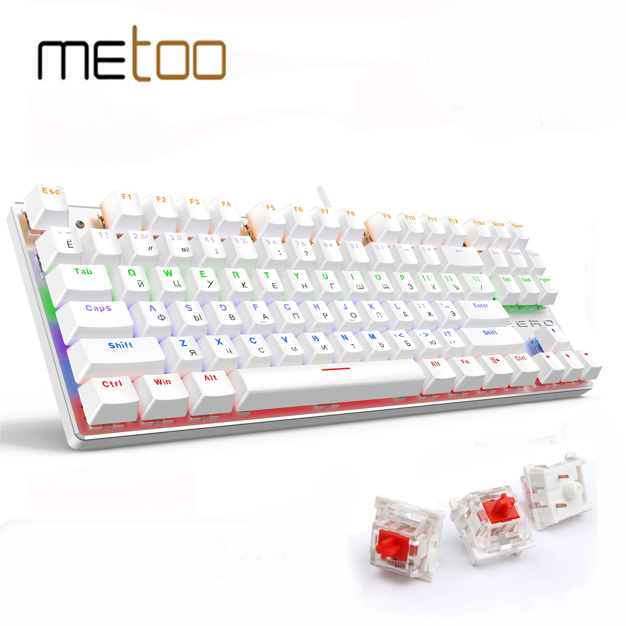  Клавиатура METOO Механическая Проводная игровая, с русской/испанской светодиодный кладкой, со светодиодной подсветкой, 104 клавиши