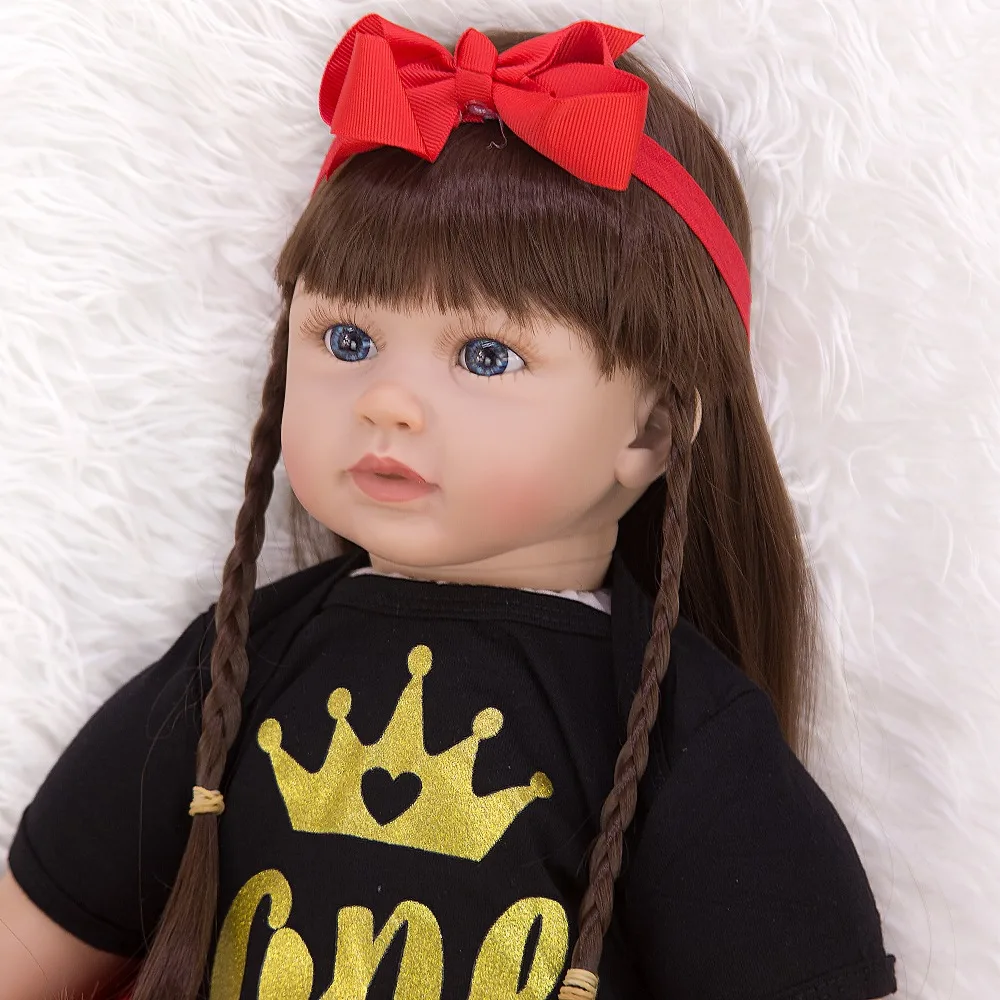 

Pretty girl Long Hair Princess Reborn toddler Boneca 60 cm Stuffed Reborn Baby Doll Silicone Elegant For Children's Day gift
