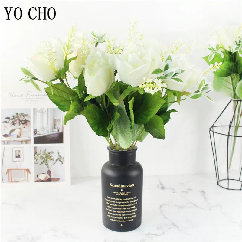 

YO CHO Artificial Roses Foam Spike Artificial Flowers Bouquet for Home Decoration Wedding Bouquet Accessories Fake Flower