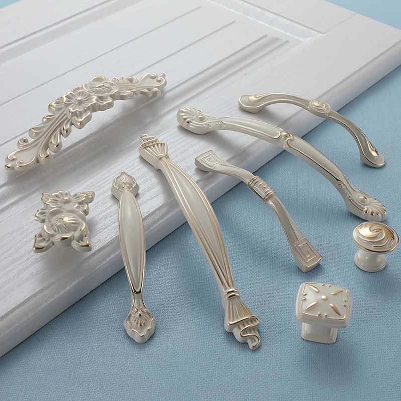 FCFC Европейская ручка цвета слоновой кости белая для ящика шкафа золотая дверного