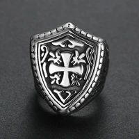megin d stainless steel titanium cross totem flower shield carved gothic punk rings for men women couple friends gift jewelry
