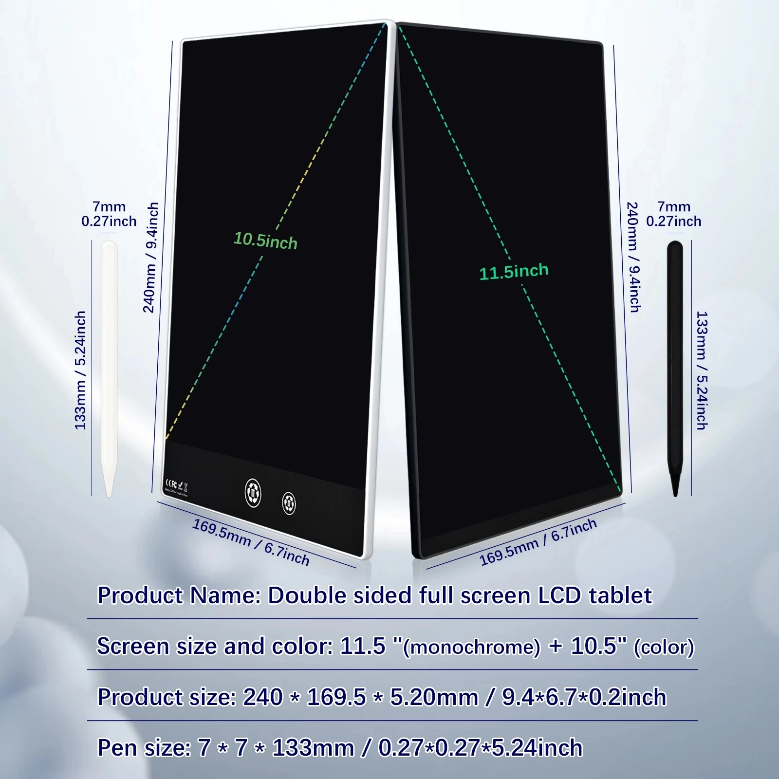 

10.5+11.5 Inch LCD Writing Tablet Colorful Drawing Board Full Screen Notespad With Innovative Design For Kid /Adult Gift