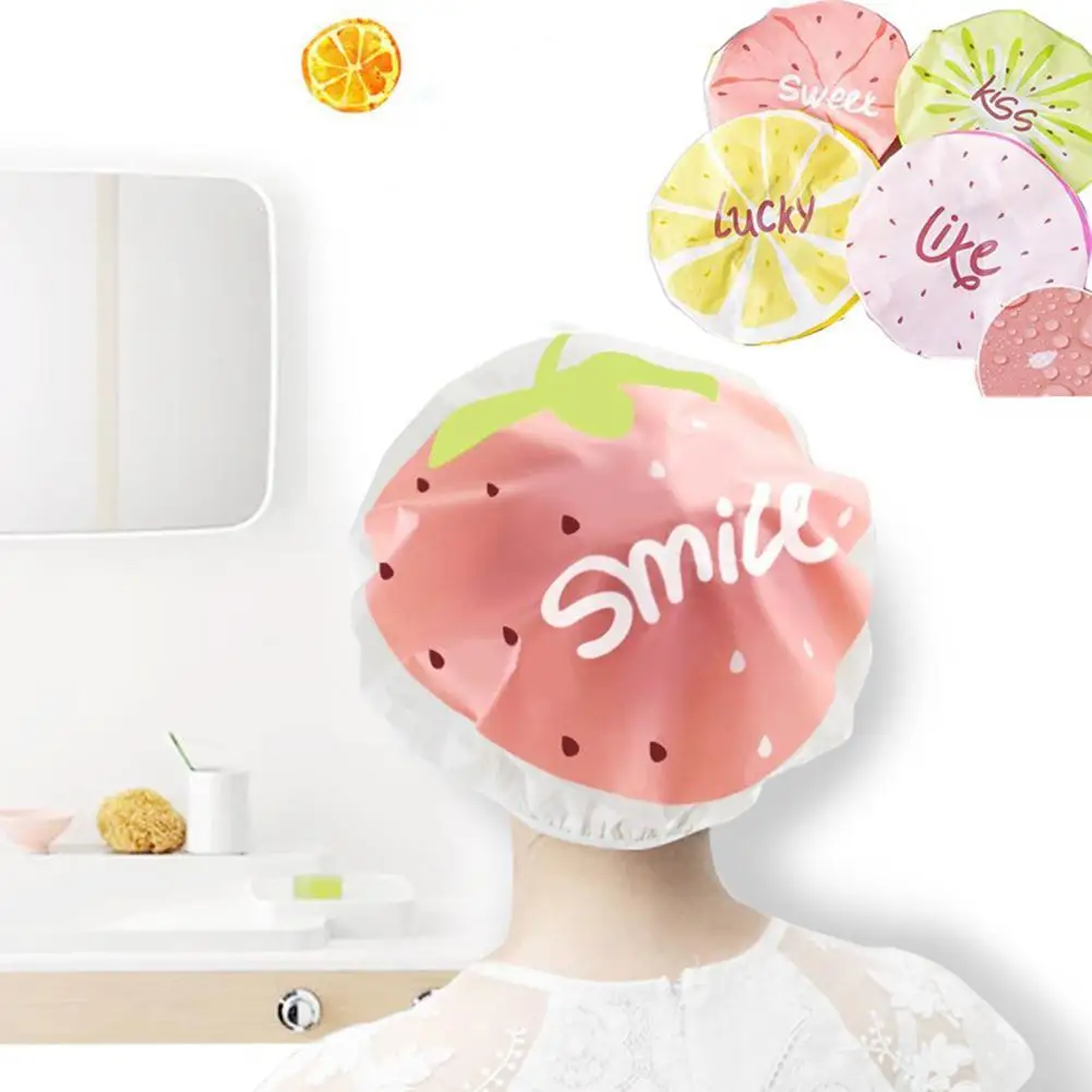 

Shower Cap Waterproof Bath Cartoon Cute Fruit Pattern Adult Bathing Caps Thickened Women Spa Hair Salon Supplies Bathroom Acces