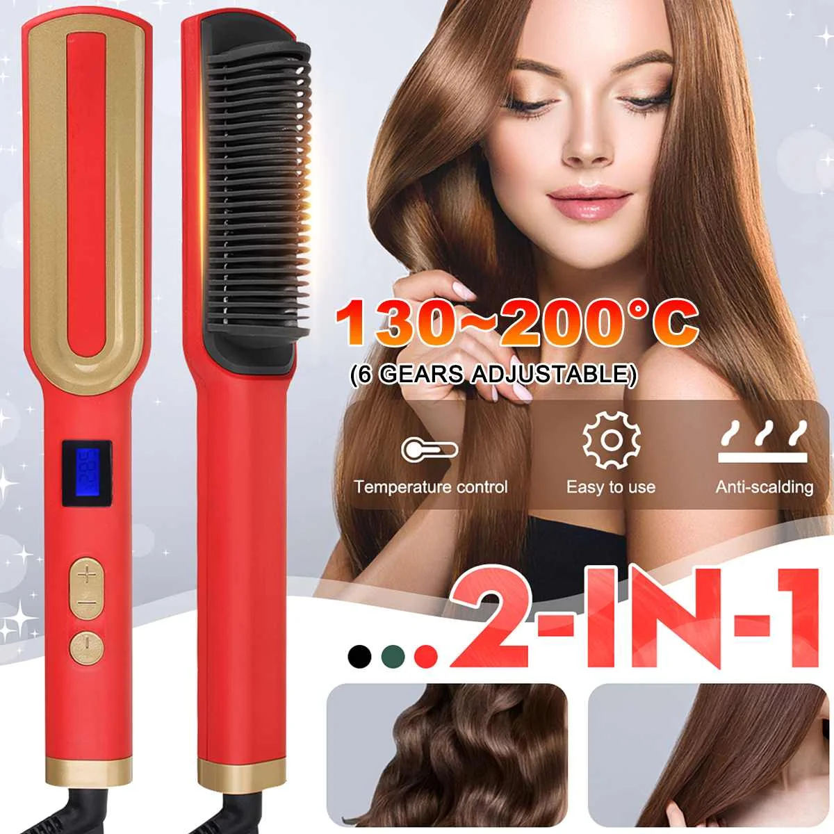 Escova de Cabelo Alisador de Cabelo em Linha 2 em 1 Rápido Pente Elétrico Aquecimento Escova Ferros Reta Ptc