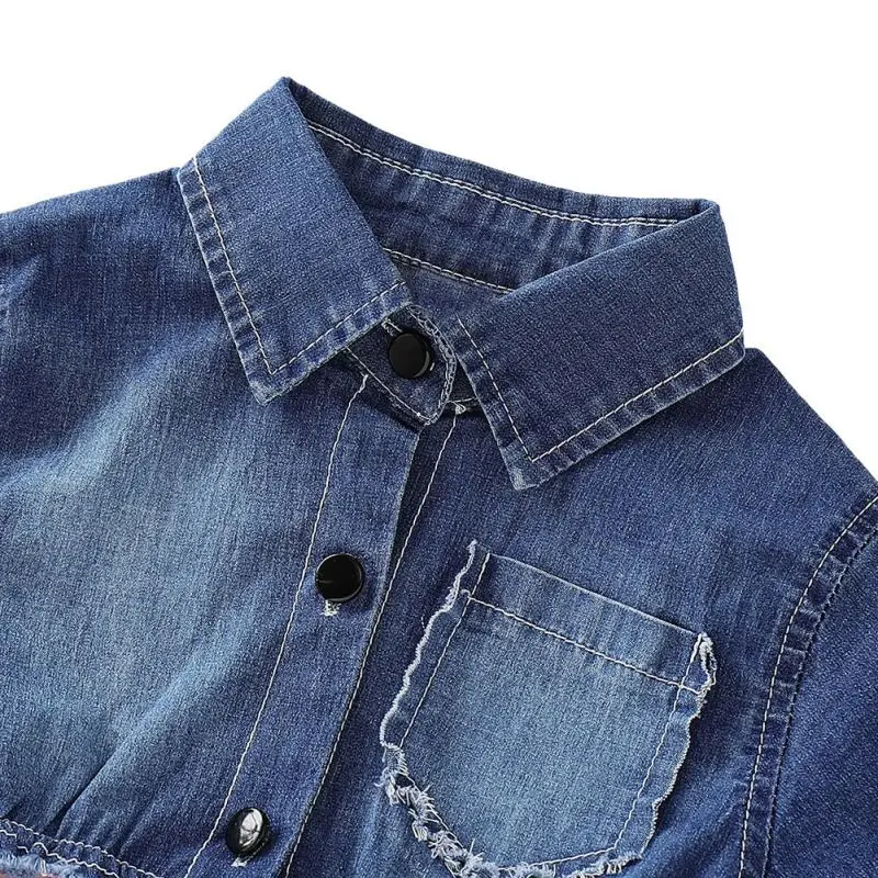 Повседневное джинсовое платье в стиле пэчворк с короткими рукавами для