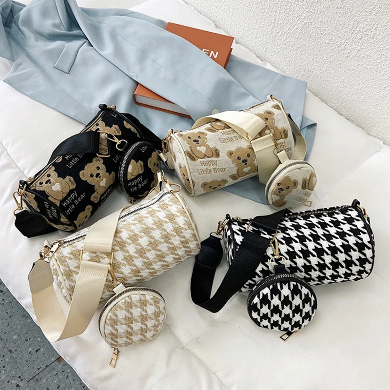 Женская сумка на плечо 2021 летняя модная маленькая круглая с милым медведем и