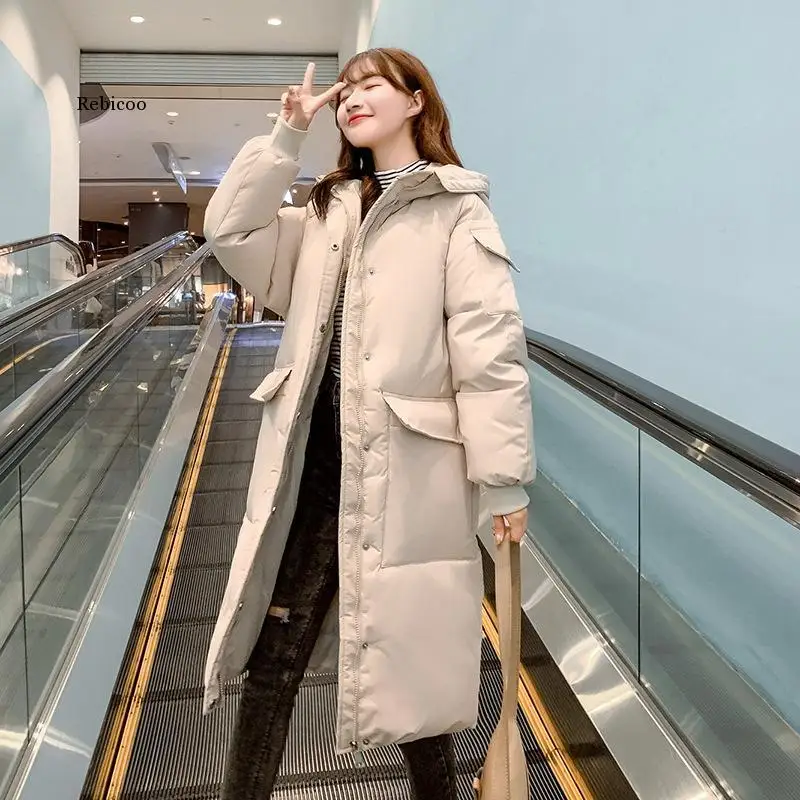 

Winter Long Hooded Winter Women Oversized Jacket Thick Warm Cotton Padded Wadded Parkas Windbreaker