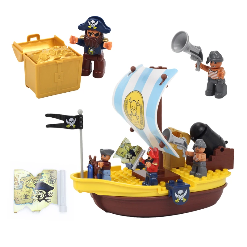 

Carib Pirate Ship Model Big Building Block Parts Treasure War Compatible bricks Figure Set Sailboat Water Toys For Children Gift