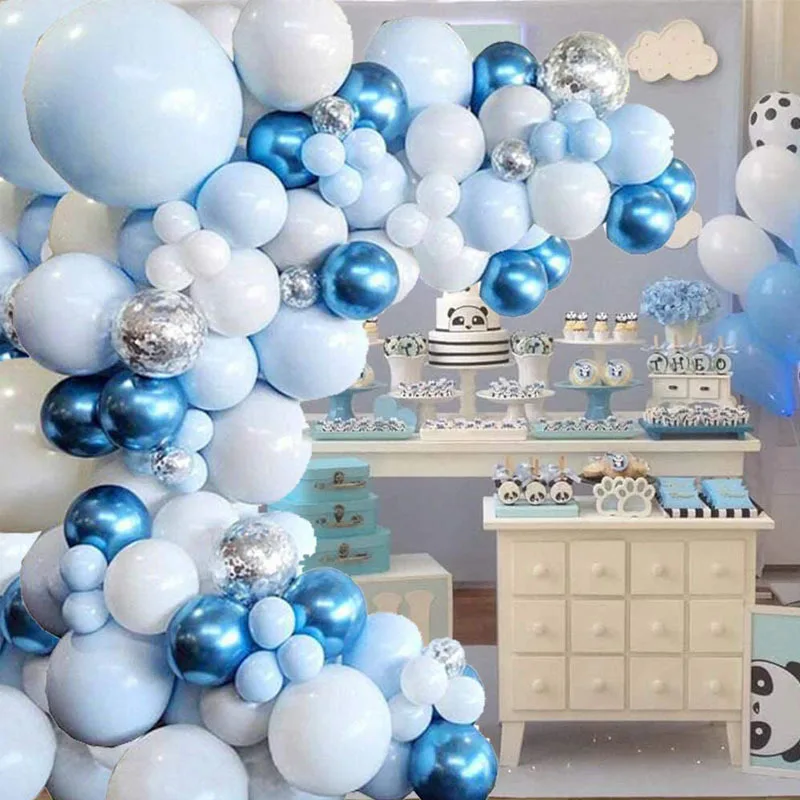 

126PCs Blue White Balloon Chain Baby Shower Decor Kids Favor Elephant Boy Happy 1st One Birthday Party Baloon Sea Theme Ballon